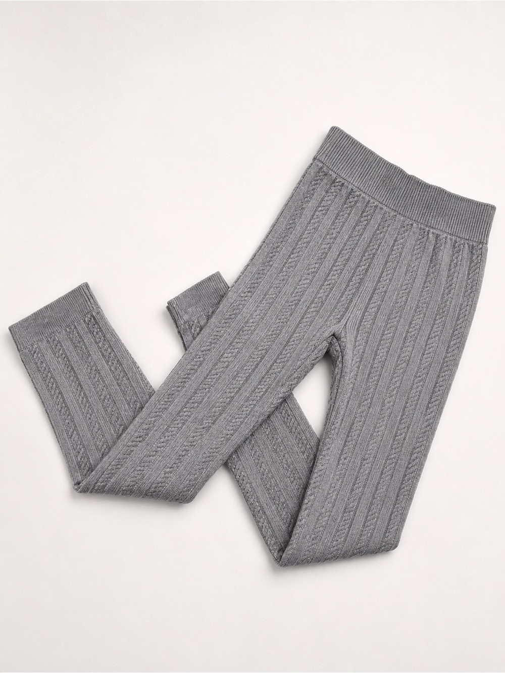 Gray Knit Ribbed Leggings